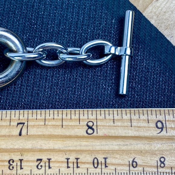 Michael Kors Silver Tortoise Shell Zirconia Chunky Link Toggle Chain Bracelet - Picture 5 of 6